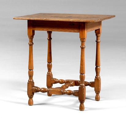 Appraisal: Virginia stretcher-base table cypress and yellow pine baluster-turned legs and