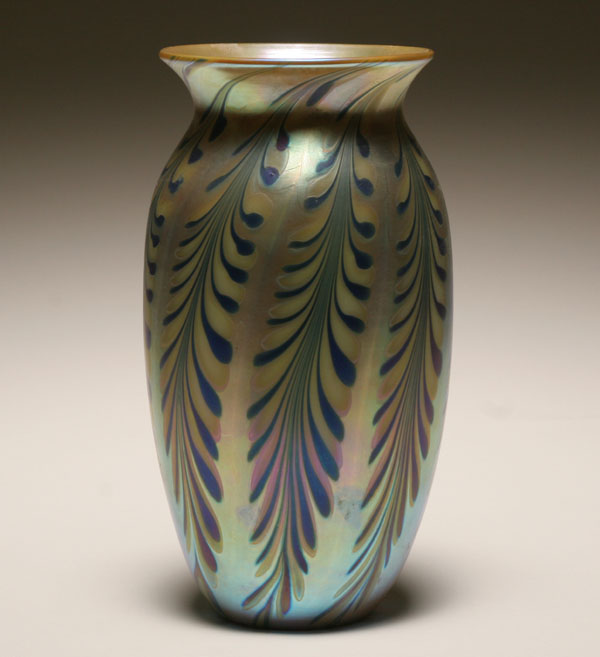 Appraisal: Lundberg Studios American art glass vase iridescent body with vertical