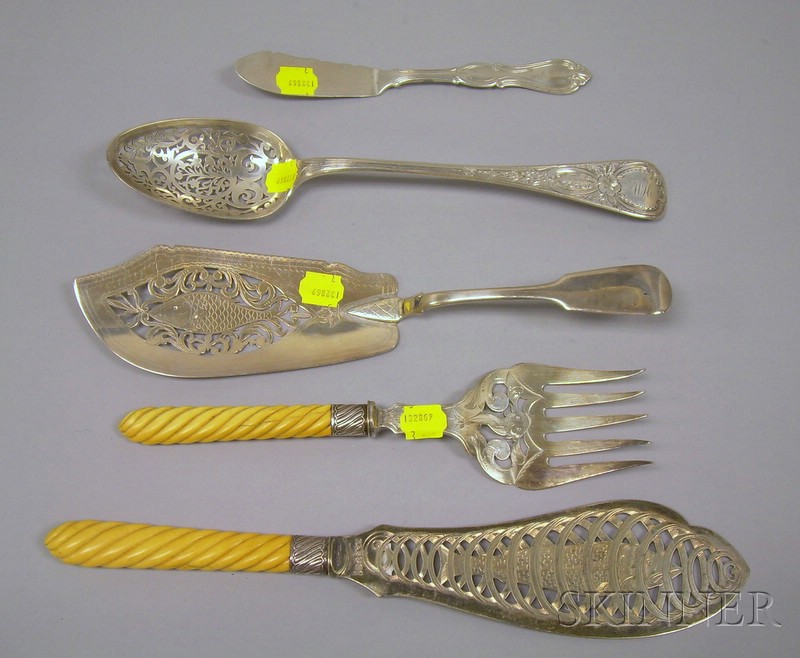 Appraisal: Five Silver and Silver Plated Serving Items Tiffany Mitchell Tyler