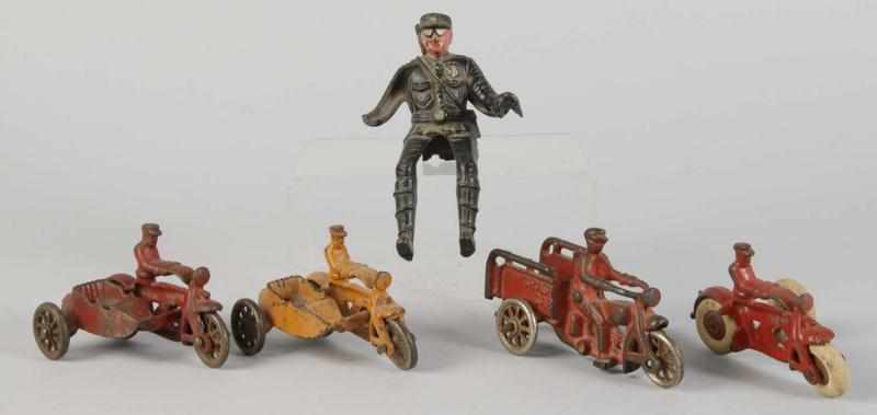 Appraisal: Lot of Cast Iron Hubley Motorcycles Driver Description Manufactured by