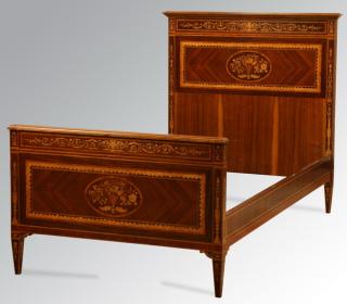 Appraisal: Italian marquetry inlaid mahogany single bed Italian mahogany single bed