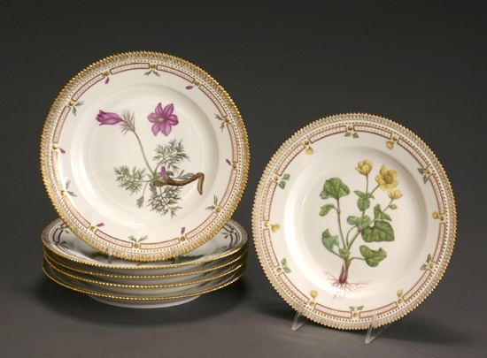 Appraisal: Six Royal Copenhagen 'Flora Danica' Dinner Plates Five Dated -