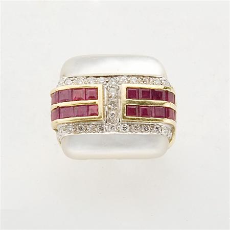 Appraisal: Gold Mother-of-Pearl Ruby and Diamond Ring Estimate -