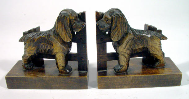 Appraisal: Pair of carved Black Forest style dog bookends with glass