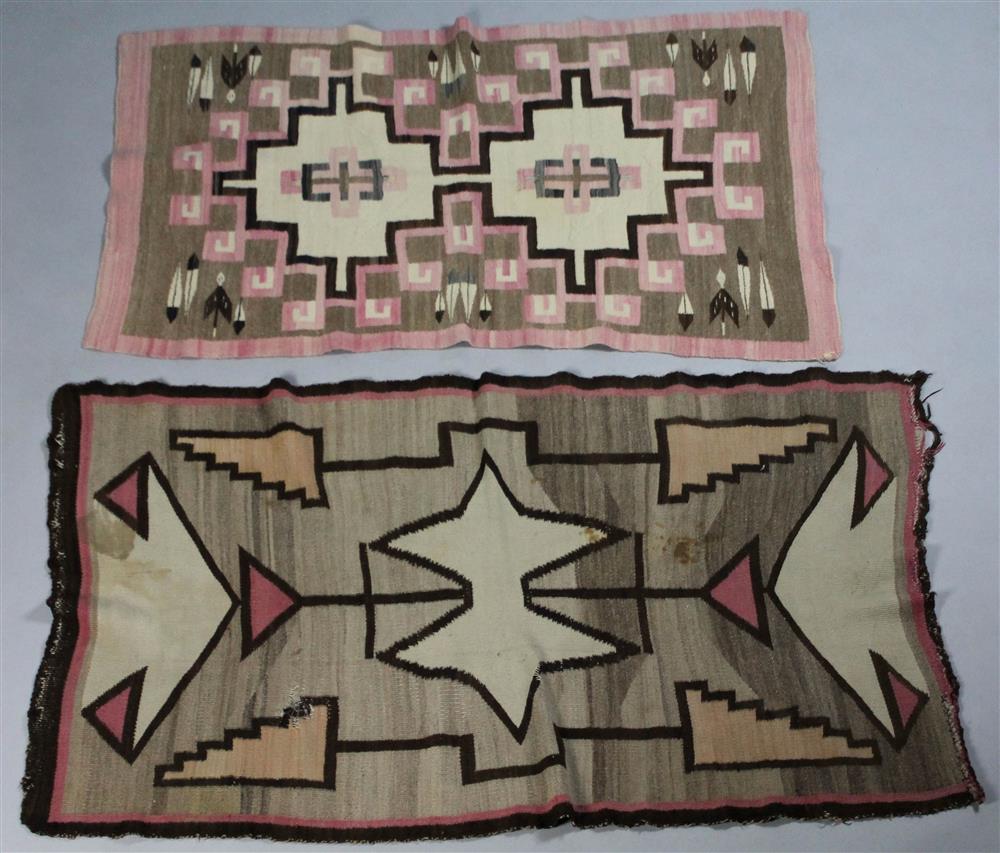 Appraisal: TWO NATIVE AMERICAN WOVEN WOOL RUGS two designs in unusual