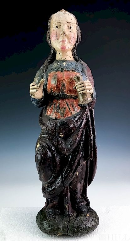 Appraisal: th C Spanish Polychrome Wood Saint Martha Statue Religious Statue