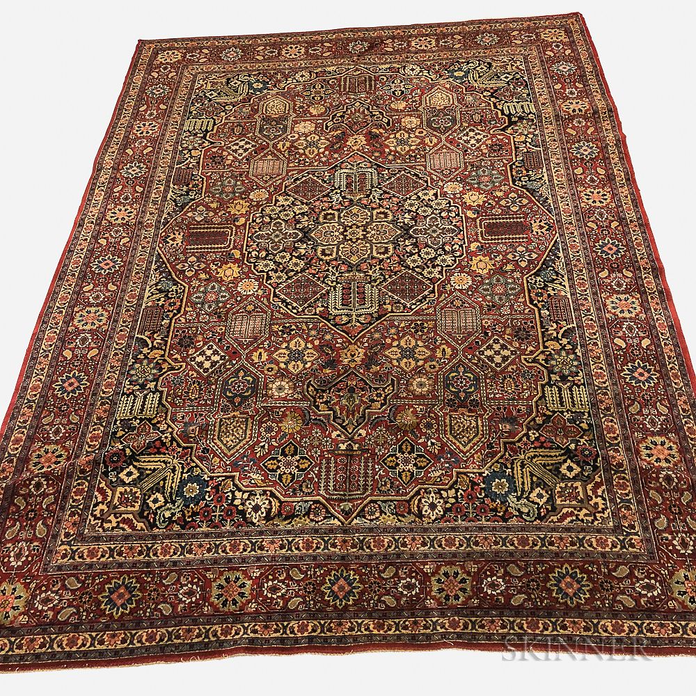 Appraisal: Tabriz Carpet Tabriz Carpet Iran c featuring a dark blue