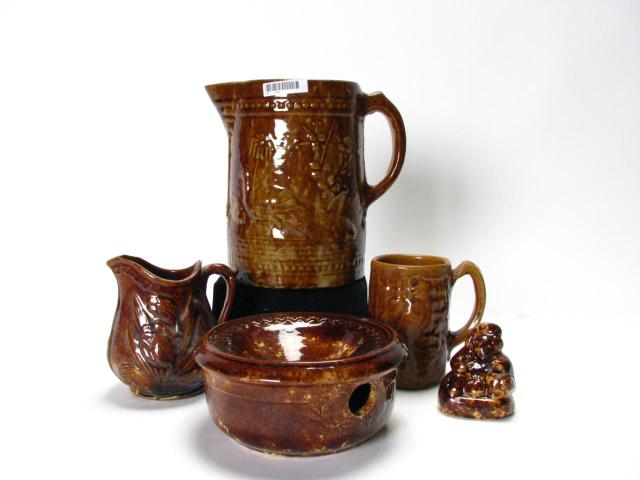 Appraisal: Group of Spongeware Bennington including '' pitcher with tree and