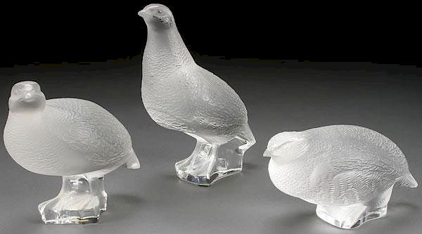 Appraisal: THREE LALIQUE FRENCH CRYSTAL FIGURES AFTER THREE LALIQUE FRENCH CRYSTAL