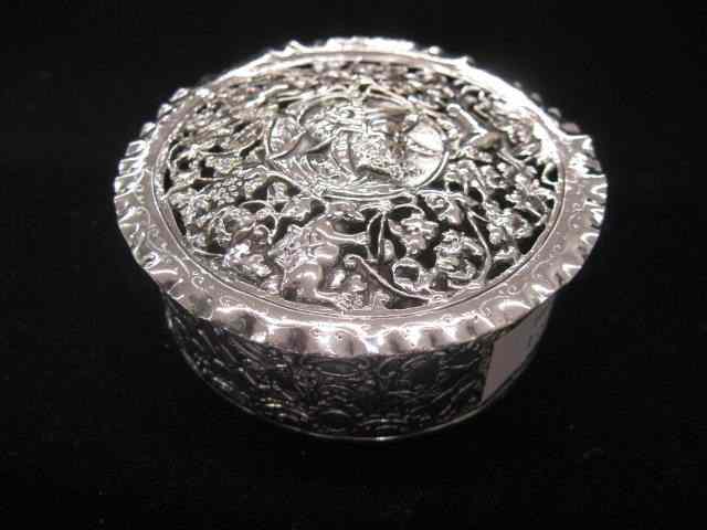 Appraisal: Dutch Sterling Silver Box elaborate openwork top with medallion of