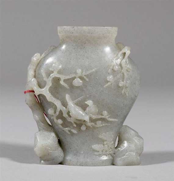 Appraisal: GREY JADE VASE DECORATED WITH BLOOMING BRANCHES AND BIRDS China