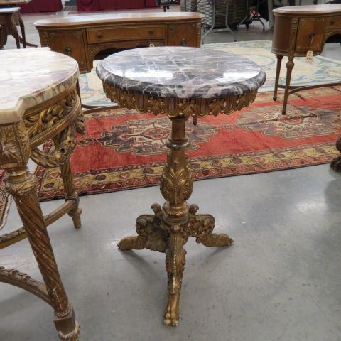 Appraisal: Early Carved Gilt Table marble top tri-footed tall diamter