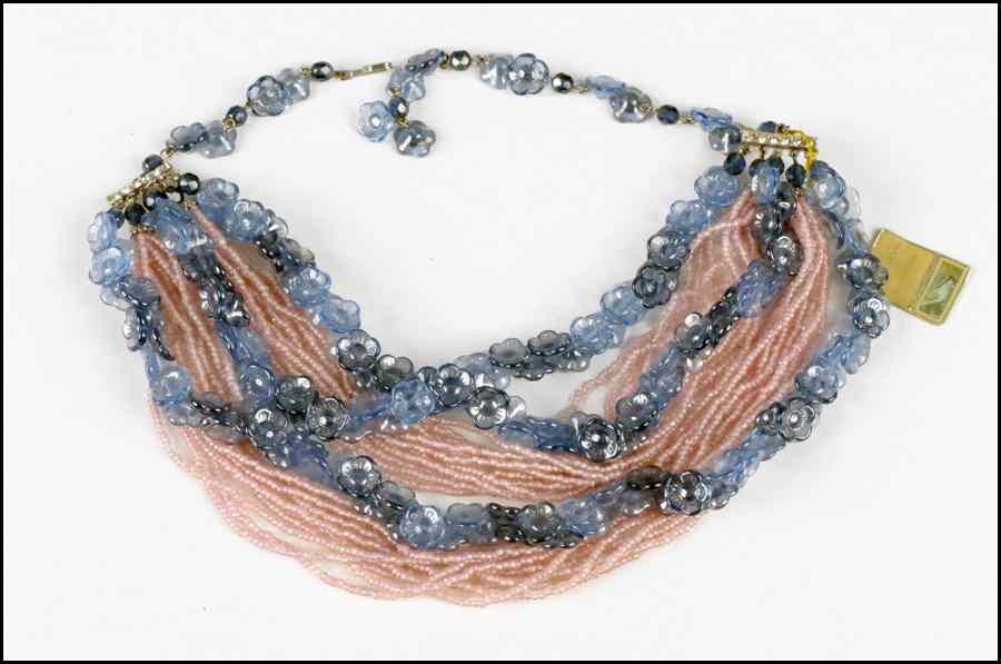 Appraisal: LA TAUSCA PINK AND BLUE GLASS BEAD NECKLACE With original