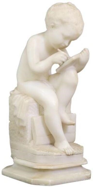 Appraisal: Continental carved alabaster sculpture Seated Child Writing on Tablet after