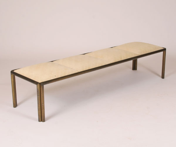 Appraisal: Modern patinated cast metal upholstered bench Tri-Mark label H x