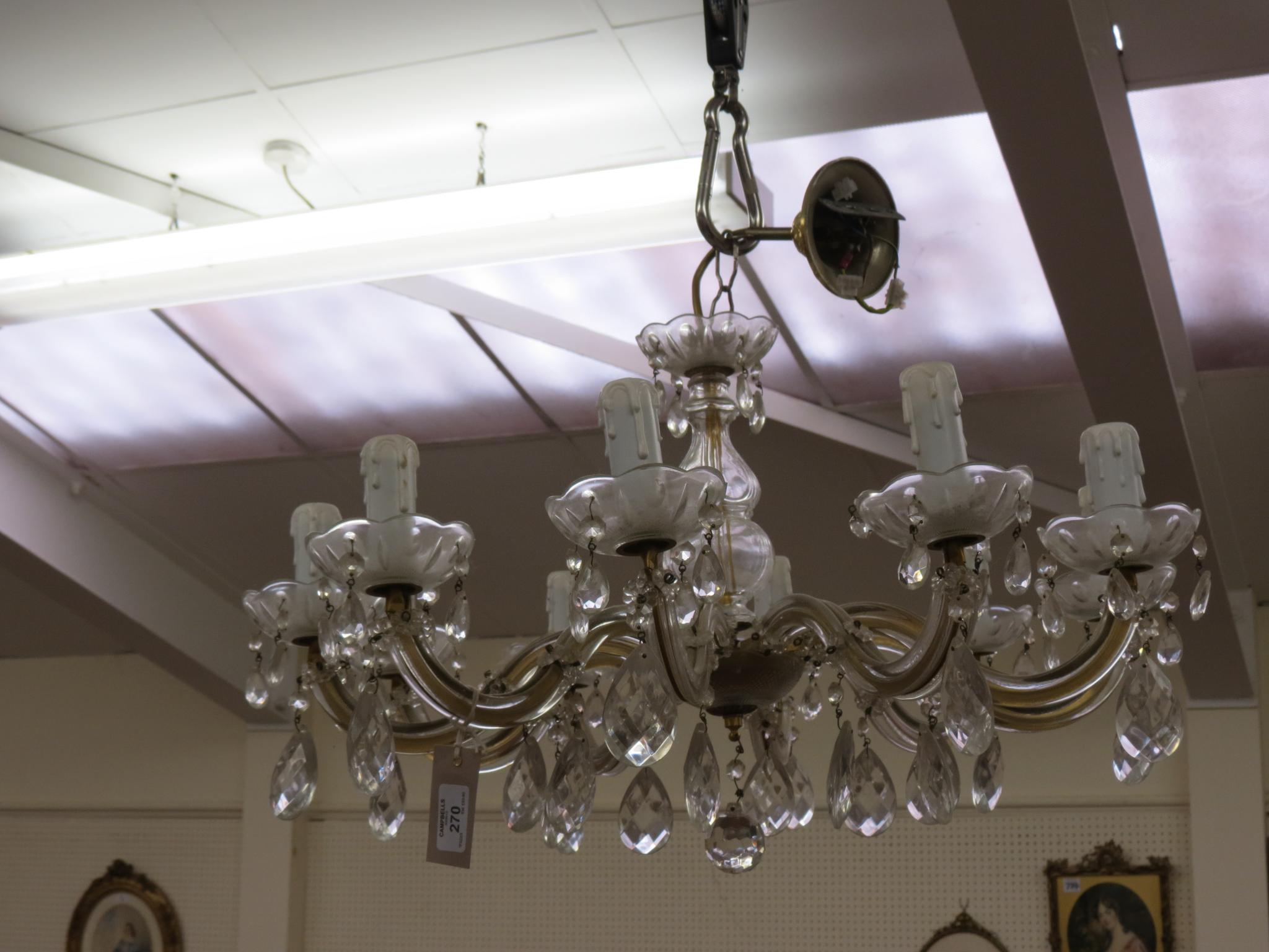 Appraisal: A cut glass chandelier ten double-scroll branches sconces with cut