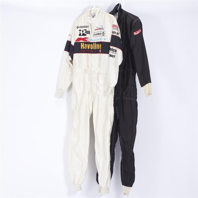 Appraisal: Two Auto Racing Driver Suits White Black Brown