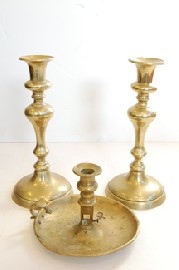 Appraisal: PAIR VICTORIAN BRASS CANDLESTICKS CHAMBER STICK