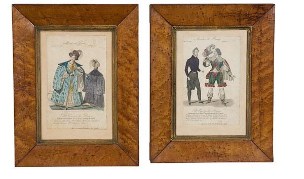 Appraisal: BIRD'S EYE MAPLE FRAMES VITRINE French ca Prints in frame