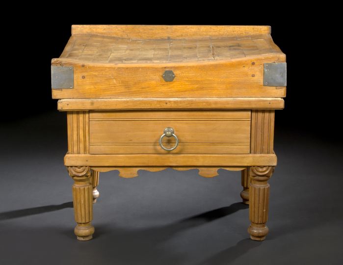 Appraisal: French Vernacular Maple and Beechwood Butcher's Block-on-Stand late th century