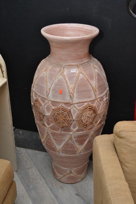 Appraisal: A LARGE TERRACOTTA FLOOR STANDING VASE WITH DECORATIVE OVERLAY A