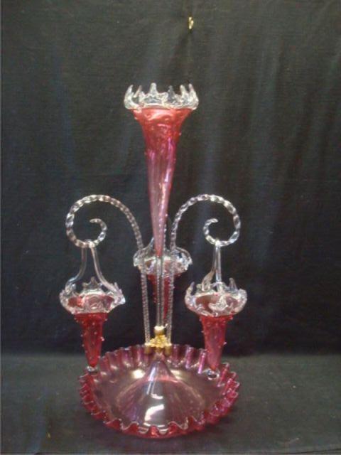 Appraisal: Victorian Ruby Glass Centerpiece From a Hartsdale estate Dimensions high