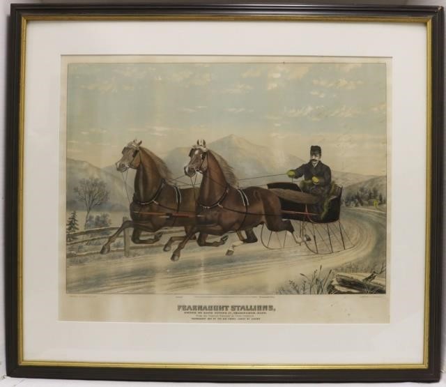 Appraisal: HAND COLORED LITHOGRAPH TITLED FEAR NAUGHTSTALLIONS PUBLISHED BY HASKELL AND