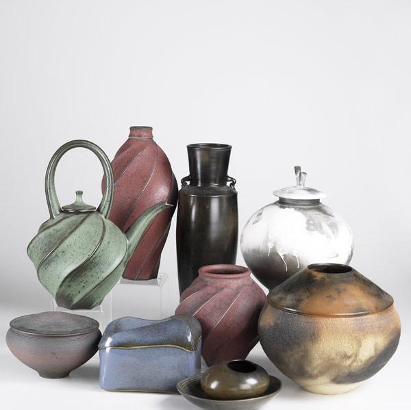 Appraisal: CONTEMPORARY STUDIO POTTERY Ten items include teapot and vases by