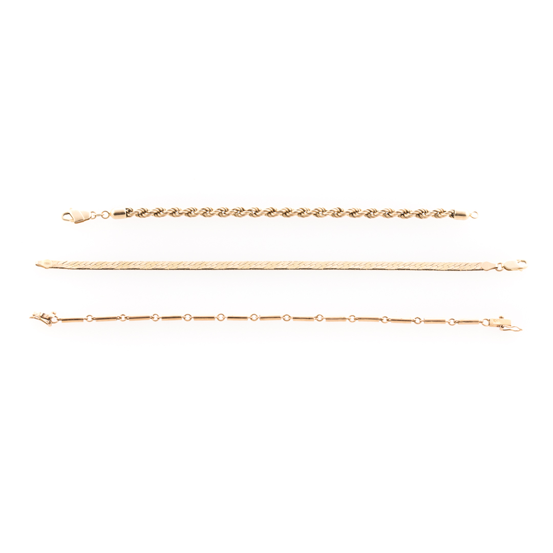 Appraisal: A Trio of Lady's Gold Chain Bracelets K yellow gold