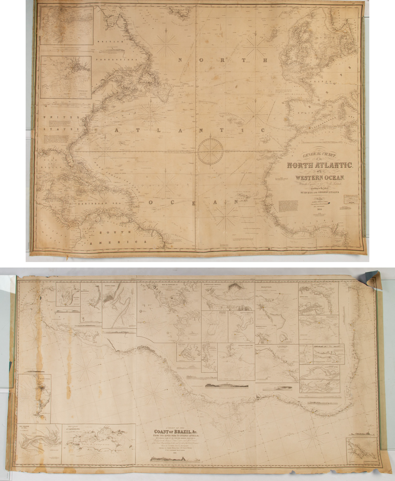 Appraisal: TWO SEA CHARTS Comprising GENERAL CHART OF THE NORTH ATLANTIC