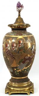 Appraisal: JAPANESE SATSUMA EARTHENWARE COVERED URN JAPANESE SATSUMA EARTHENWARE COVERED URN