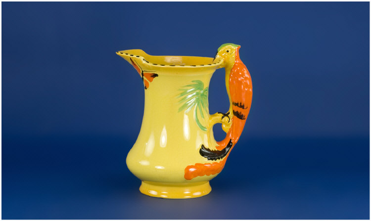 Appraisal: Burleigh Ware Parrot Handle Jug on bright yellow ground parrot