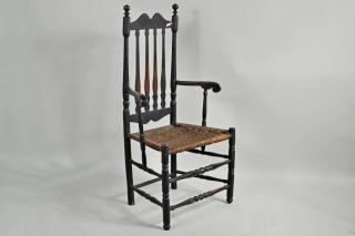 Appraisal: Crested Four Flat Bannister Back Truncated Chair Massachusetts crested four