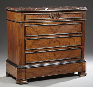 Appraisal: Late French Empire Style Carved Walnut Marble Top Commode c