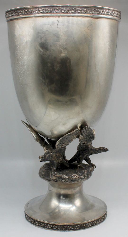 Appraisal: SILVER Continental Silver Pedestal Vase with Eagles Large Continental silver