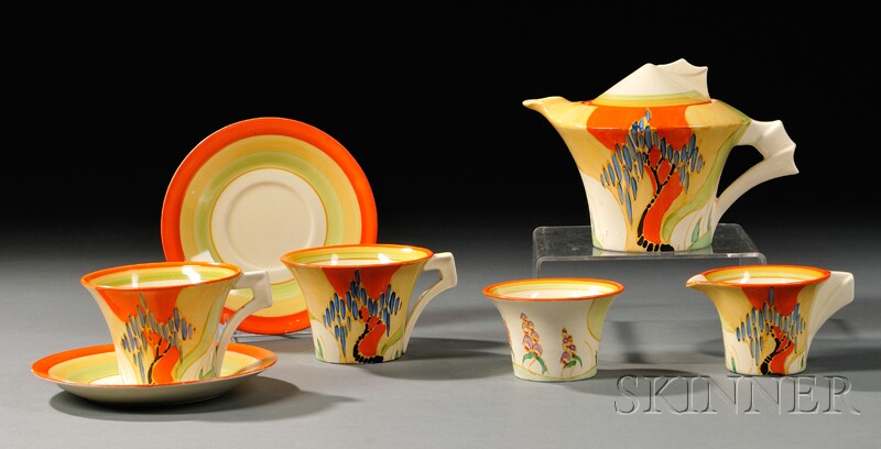 Appraisal: Five-piece Clarice Cliff Bizarre Ware Partial Tea Set England th