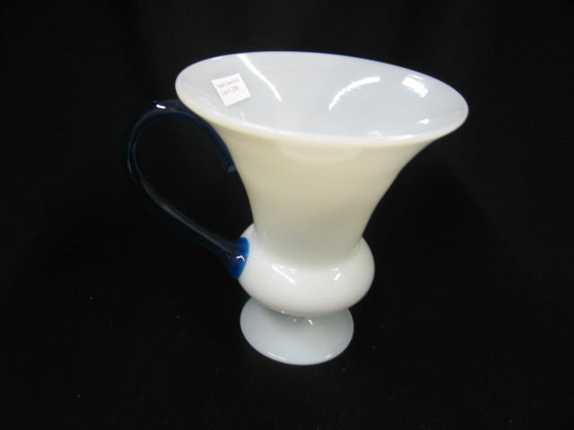 Appraisal: Opalescent Art Glass Vase blue mug style handle attributed to