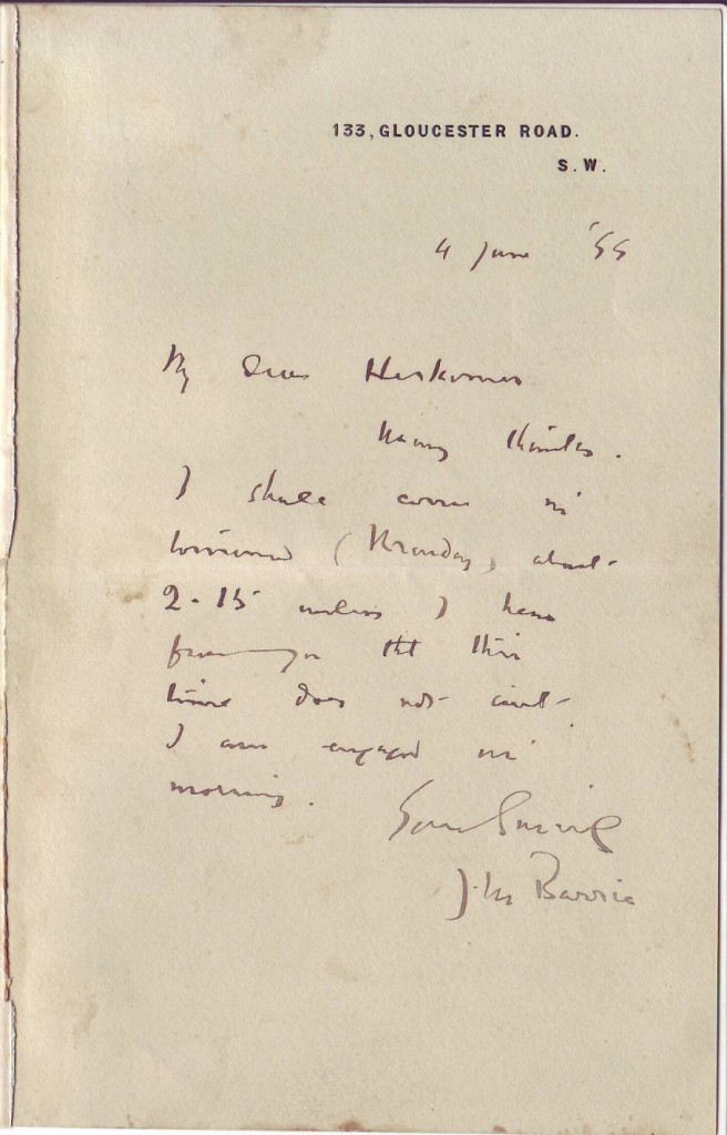 Appraisal: BARRIE JAMES MATTHEW Autograph Letter Signed J M Barrie to