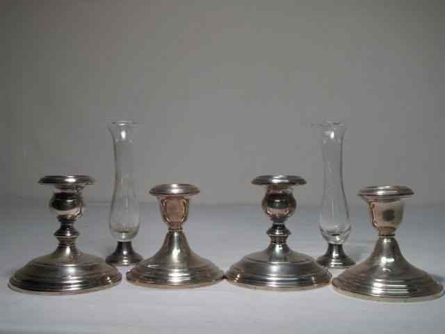 Appraisal: Lot of four Gorham Sterling candlesticks two crystal and sterling