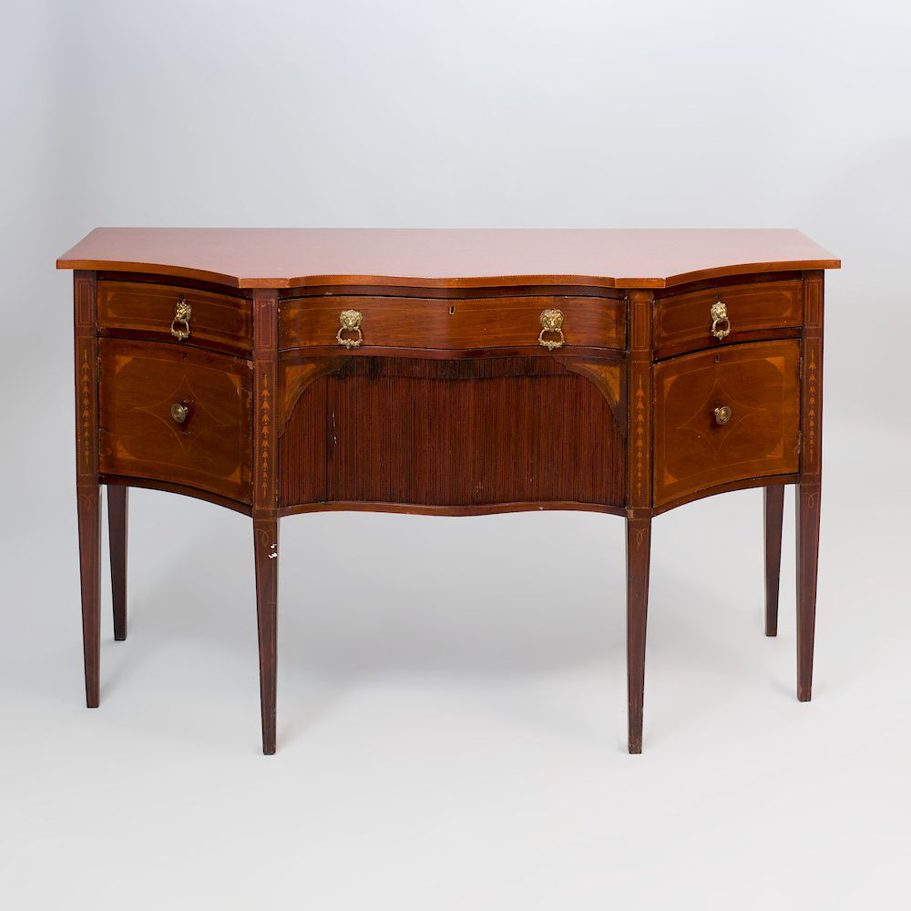 Appraisal: Federal Style Fruitwood Inlay Mahogany Sideboard Fitted with three frieze