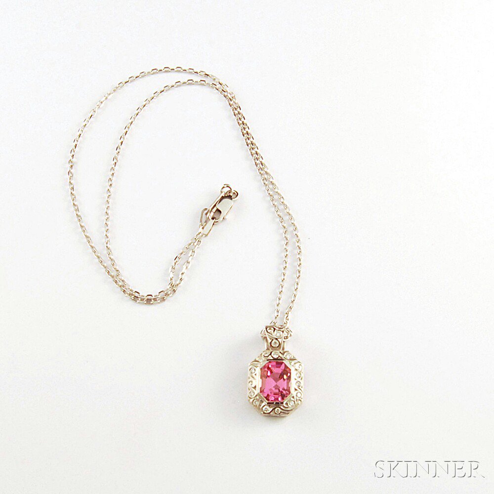 Appraisal: Platinum Pink Spinel and Diamond Enhancer Pendant on platinum chain