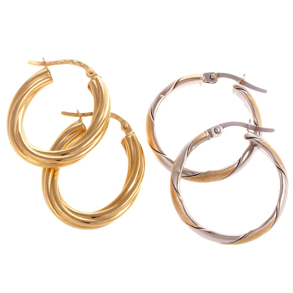 Appraisal: Two Pairs of Ladies Hoop Earrings in Gold K white