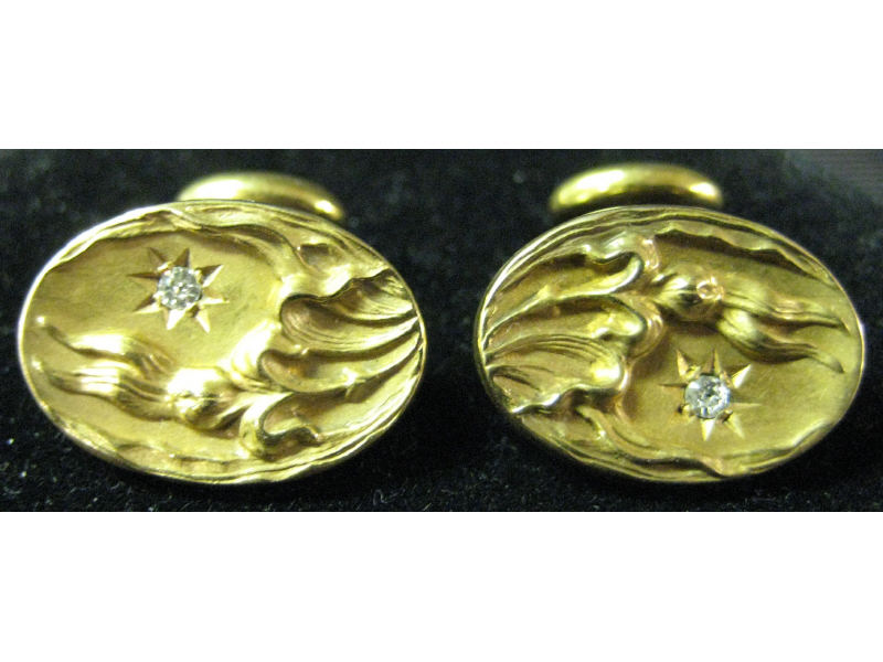 Appraisal: ART NOUVEAU DIAMOND CUFFLINKS A pair of k yellow gold