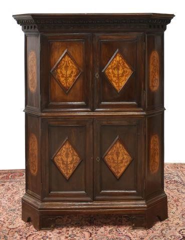 Appraisal: Italian walnut corner cabinet early th c molded cornice over