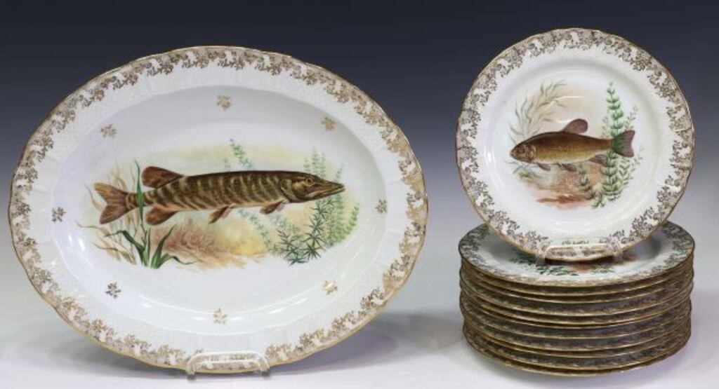 Appraisal: lot of French porcelain fish service Bernardaud Company Limoges having