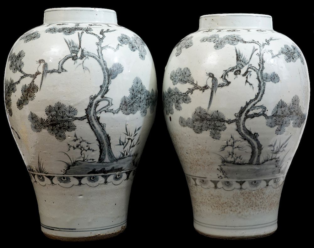 Appraisal: Pr Large Ceramic Korean Vases Pair of large grey ceramic