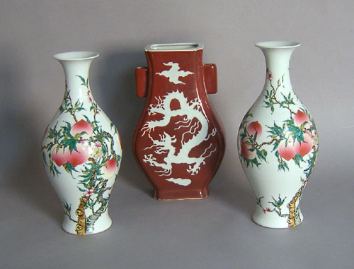 Appraisal: Pair contemporary export porcelain vases h together with a sang