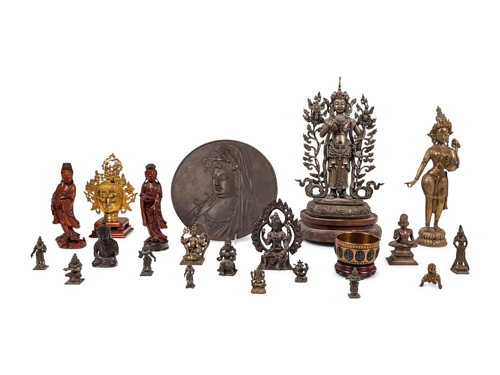 Appraisal: Asian Bronze Figures of Buddha and Guanyin Asian Bronze Figures