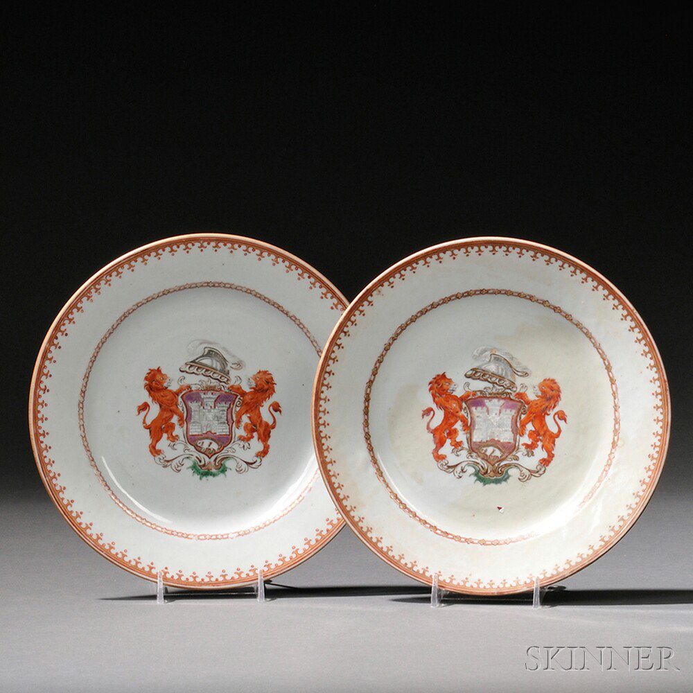 Appraisal: Pair of Armorial Porcelain Plates China c with polychrome and