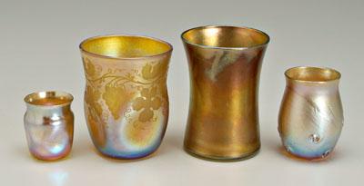 Appraisal: Four pieces Tiffany glass iridescent gold to blue vase with